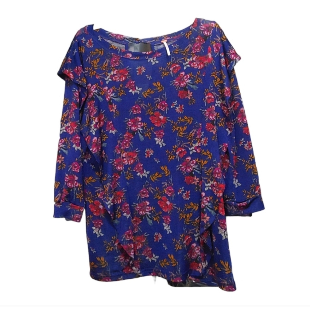 Free People Dock Street Blue Floral Ruffled Top Women's Size Medium M - Picture 4 of 11